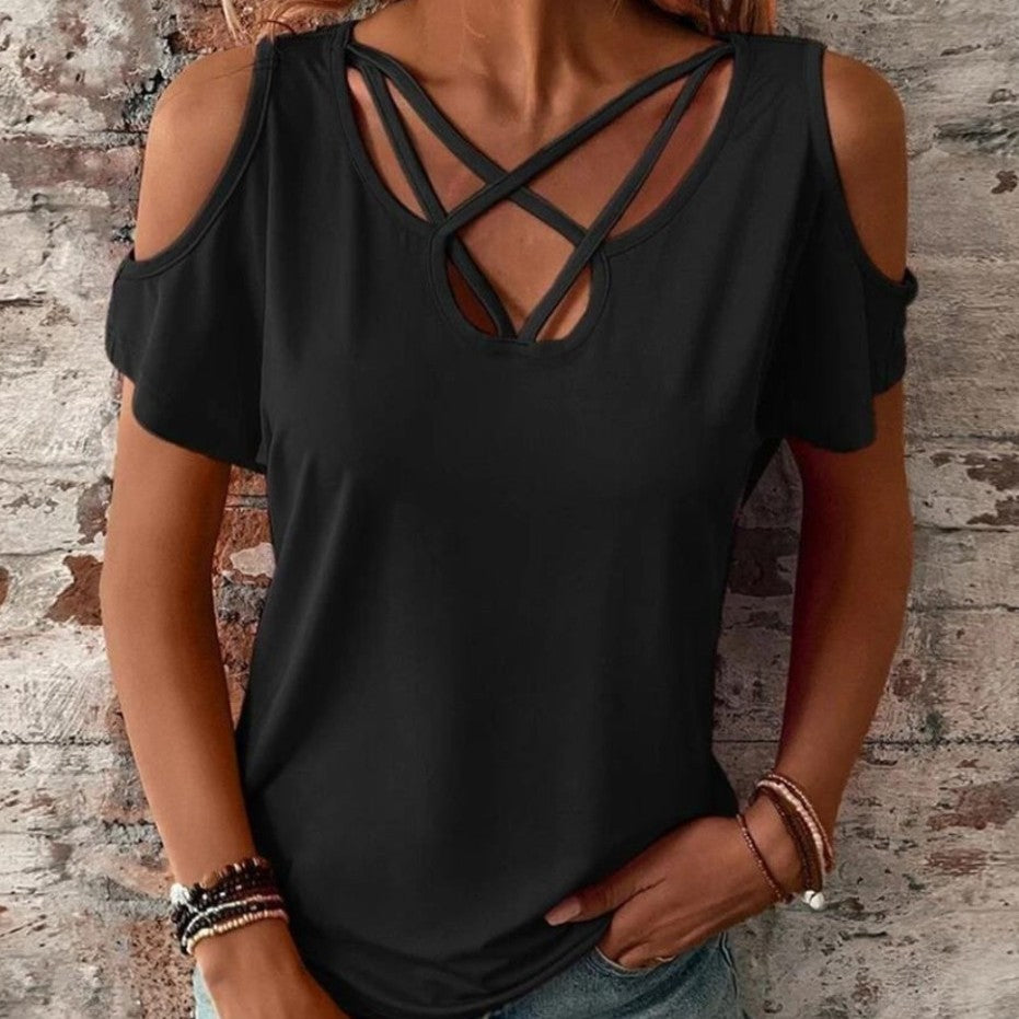 Women's Summer Off-the-shoulder Strap Short Sleeve