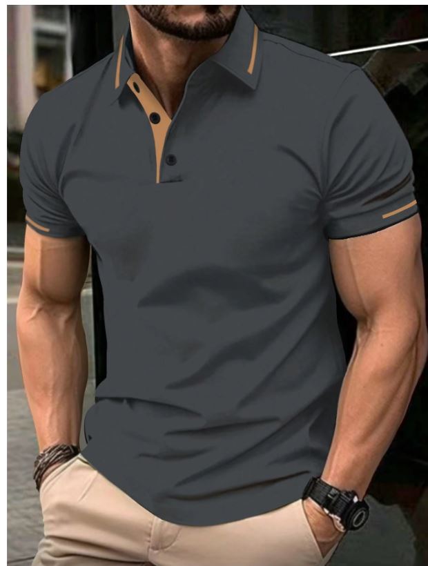 Polo boutonné à manches courtes pour homme, haut respirant à col avec impression numérique tendance