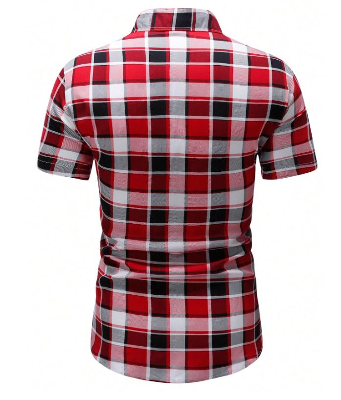 Chemise à manches courtes à col décontracté à carreaux pour hommes, pour sortir