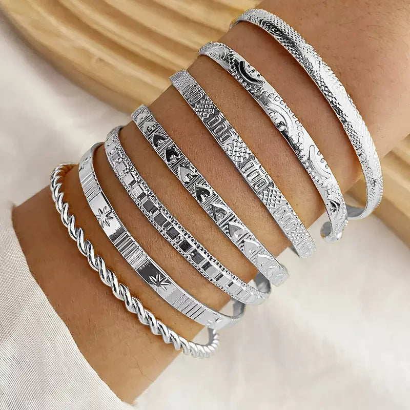Ensemble de 7 bracelets en fer plaqué or 18 carats de style bohème pour femmes