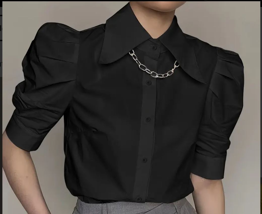 Chemise élégante à manches courtes et boutons sur le devant couleur unie,