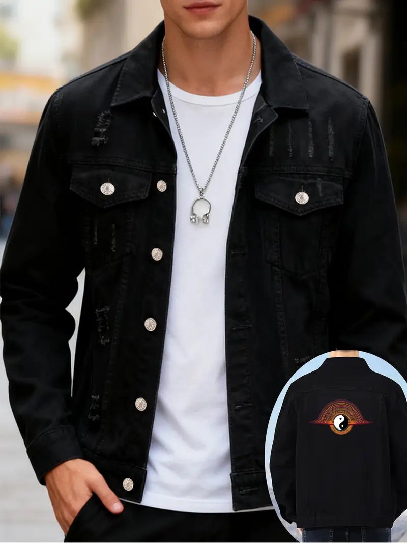 Veste en jean slim pour homme avec déchirures et trous - Coupe-vent street style à manches longues, avec poches, tissu non extensible,