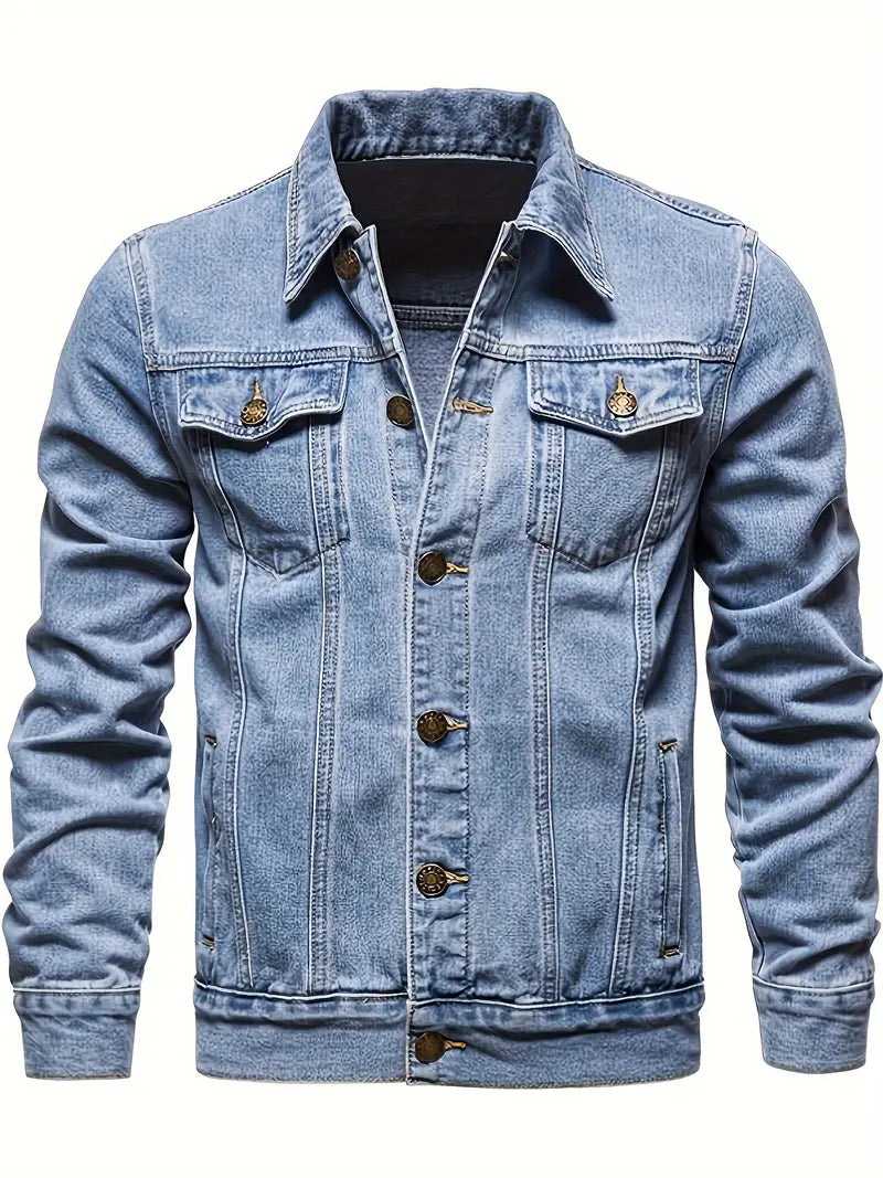 Veste de travail slim-fit pour hommes en 100 % coton - Manteau utilitaire robuste à col avec poches, veste décontractée en denim