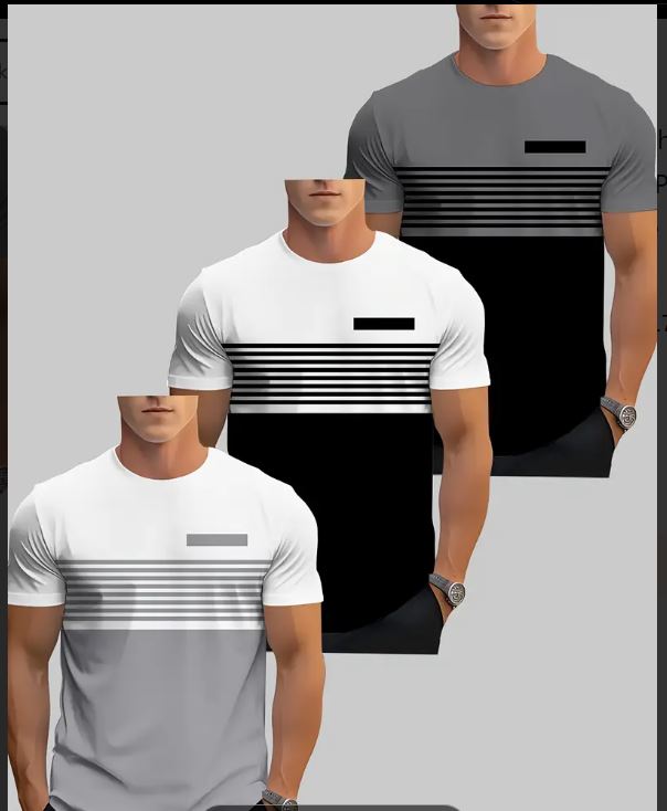 Lot de 3 t-shirts imprimés pour homme – Col ras du cou décontracté, manches courtes,