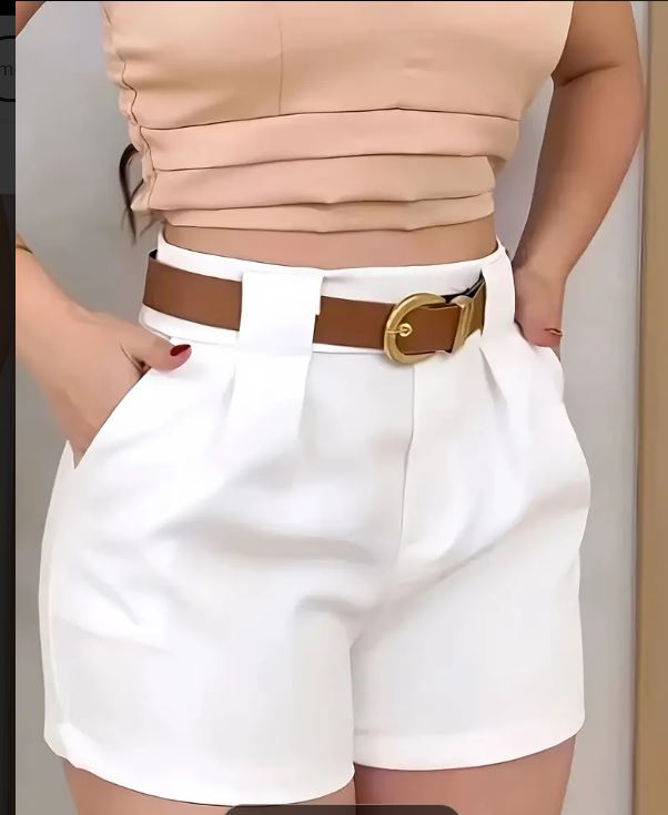 Short élégant de couleur unie, polyester, fermeture éclair, tissu non extensible