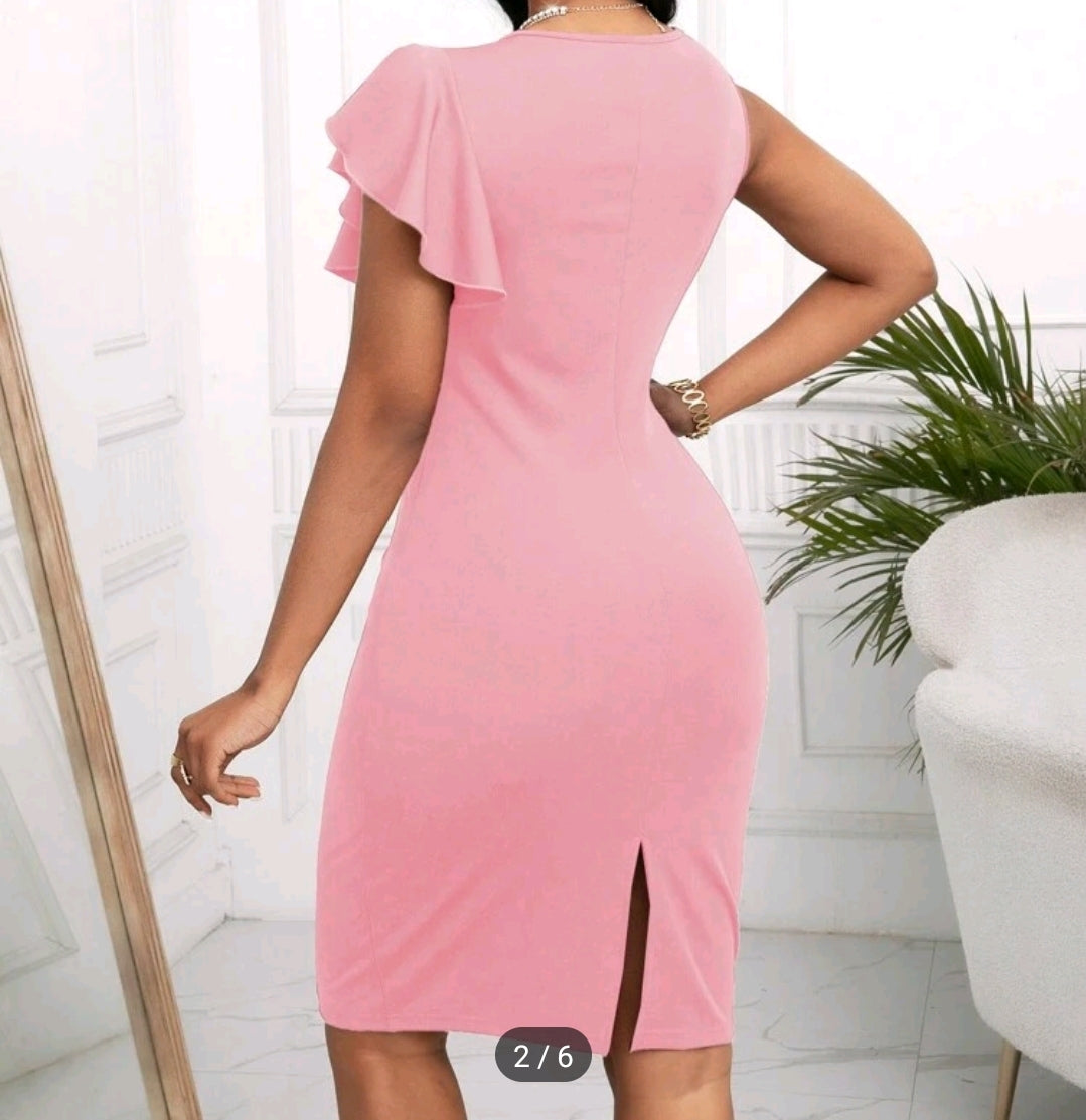 Robe courte décontractée plissée, couleur unie, col rond,
