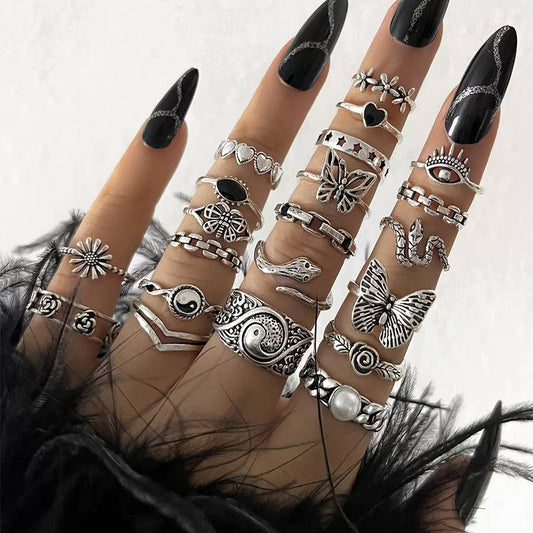 Ensemble de Bagues Vintage Papillon & Fleurs