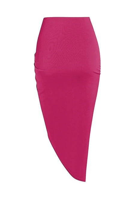 Women's Sexy Ruched Midi Skirts, Bodycon Elasticity Tight Casual Club Asymmetrical Skirt