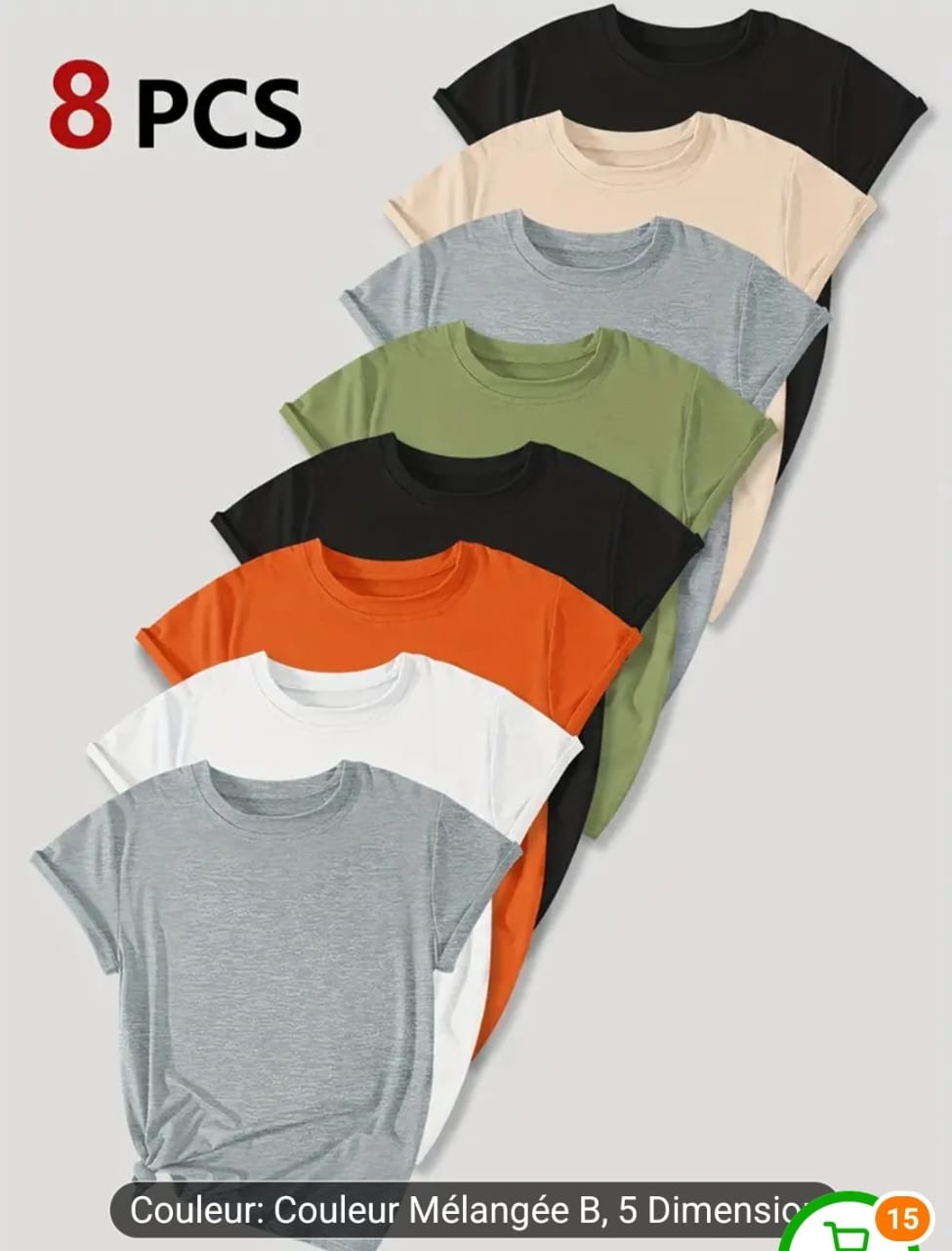 Lot de 8 T-Shirt a manches courtes uni