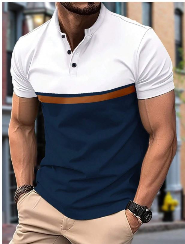 Polo d'été à imprimé colorblock pour homme