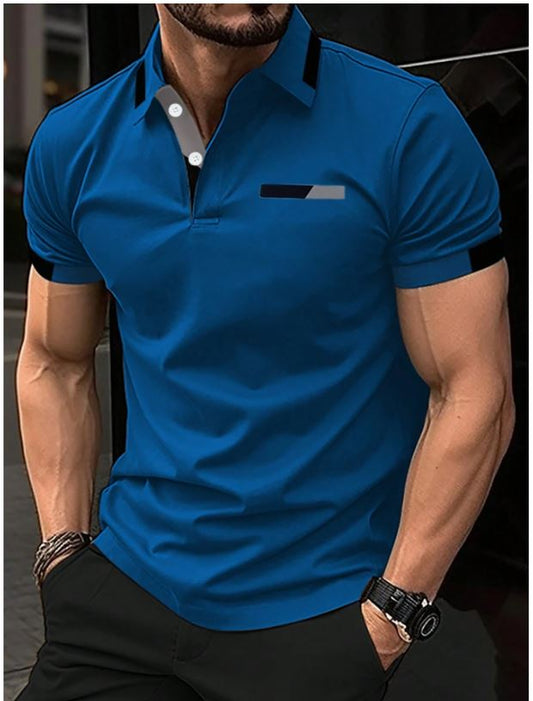 Polo boutonné à manches courtes pour homme, haut respirant à col avec impression numérique tendance