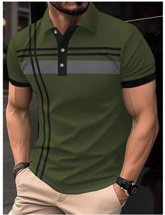 Polo rayé à manches courtes et blocs de couleurs pour hommes