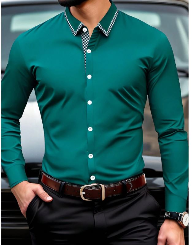 Chemise à manches longues  à carreaux contrastés