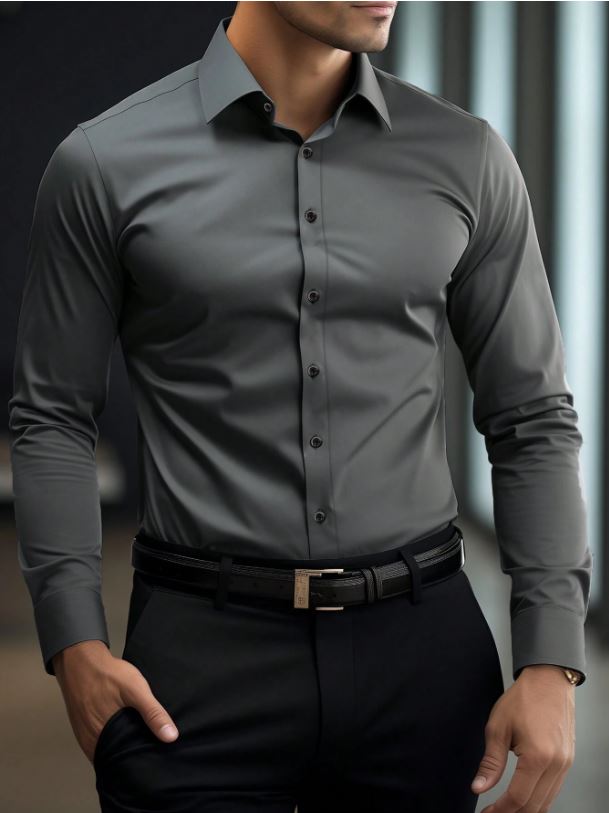 Chemise  à manches longues et boutons  couleur unie