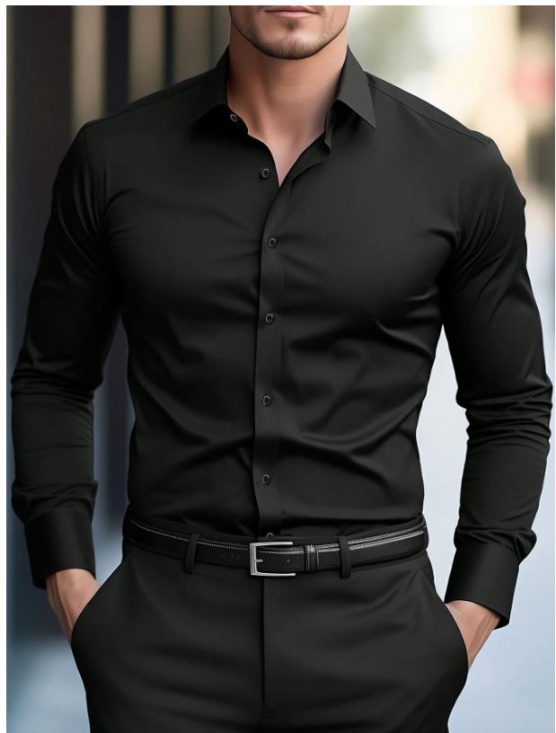 Chemise  à manches longues et boutons  couleur unie