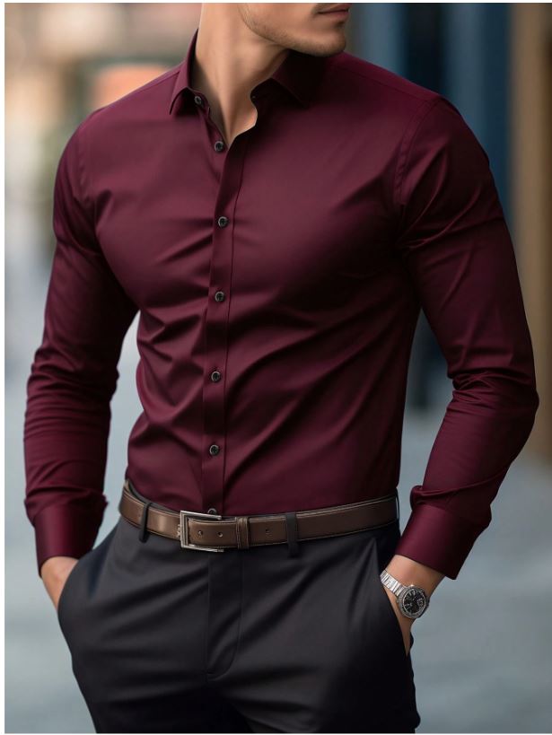 Chemise  à manches longues et boutons  couleur unie