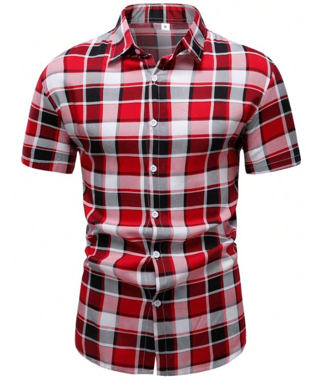 Chemise à manches courtes à col décontracté à carreaux pour hommes, pour sortir