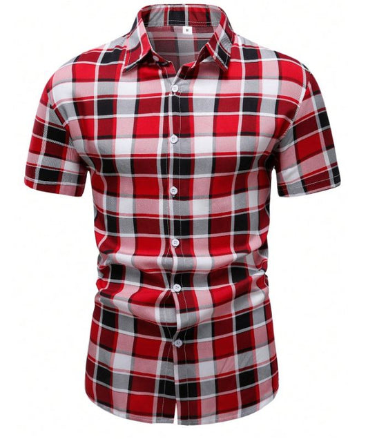 Chemise à manches courtes à col décontracté à carreaux pour hommes, pour sortir