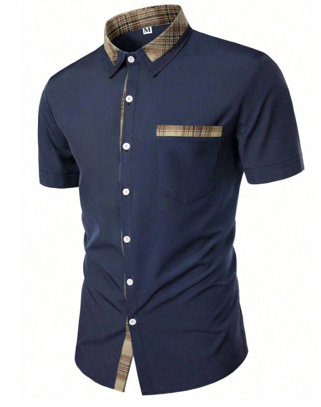 Chemise boutonnée à carreaux contrastés