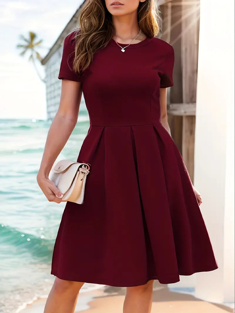 Robe à col rond colorée avec poches,