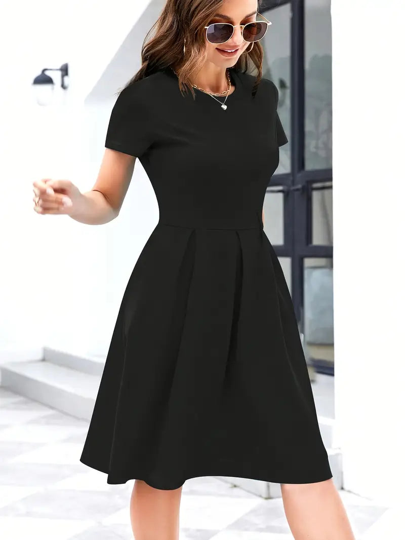 Robe à col rond colorée avec poches,