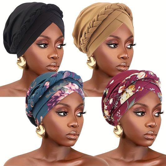 pièces de foulard double croisé tressé imprimé, chapeau de foulard, style bohème uni,