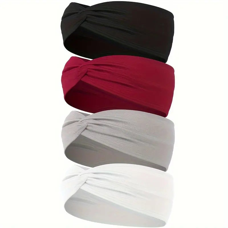 Lot de 1 ou  4 bandeaux élastiques croisés torsadés de couleur unie,