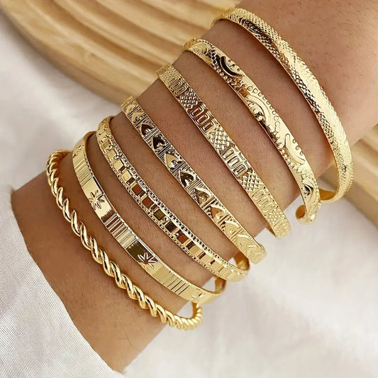 Ensemble de 7 bracelets en fer plaqué or 18 carats de style bohème pour femmes