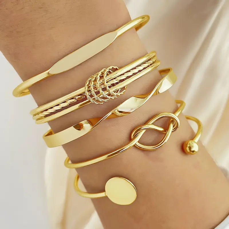 Ensemble de 5 Bracelets Manchette Ouverts Vintage Boho Chic pour Femmes -