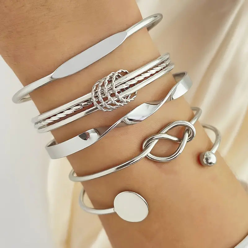 Ensemble de 5 Bracelets Manchette Ouverts Vintage Boho Chic pour Femmes -
