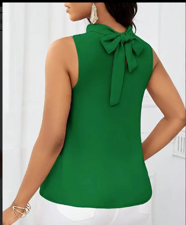 Haut sans manches à col montant, couleur unie, avec lacets,