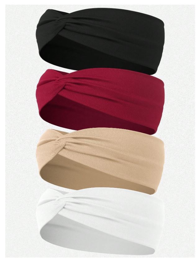 Lot de 1 ou  4 bandeaux élastiques croisés torsadés de couleur unie,
