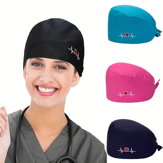 Calot chirurgical pour femme, bonnet de bloc opératoire avec queue de cheval, bonnet avec boutons et ruban