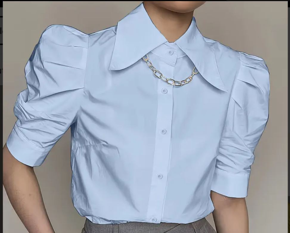 Chemise élégante à manches courtes et boutons sur le devant couleur unie,
