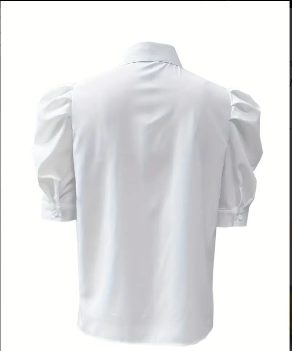 Chemise élégante à manches courtes et boutons sur le devant couleur unie,