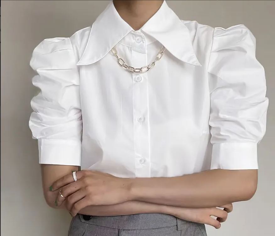 Chemise élégante à manches courtes et boutons sur le devant couleur unie,