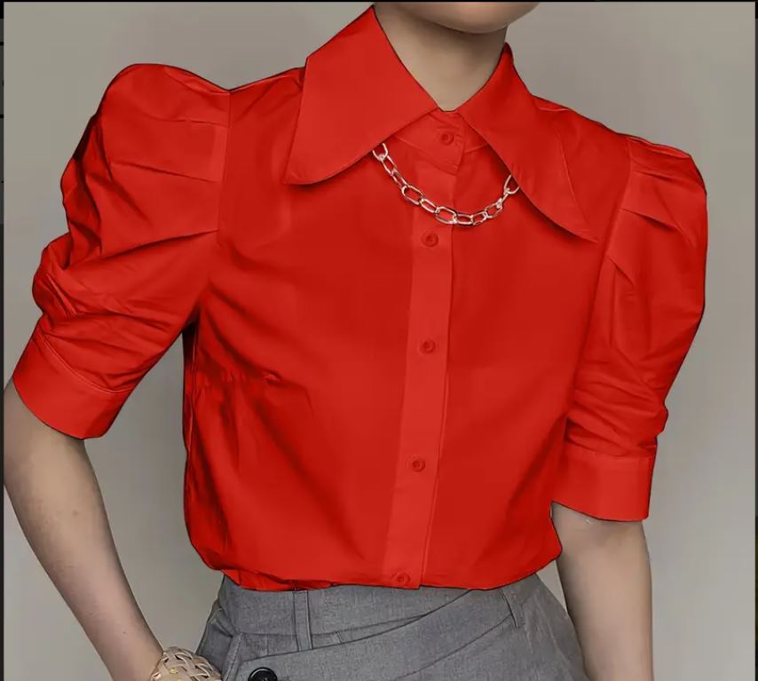 Chemise élégante à manches courtes et boutons sur le devant couleur unie,