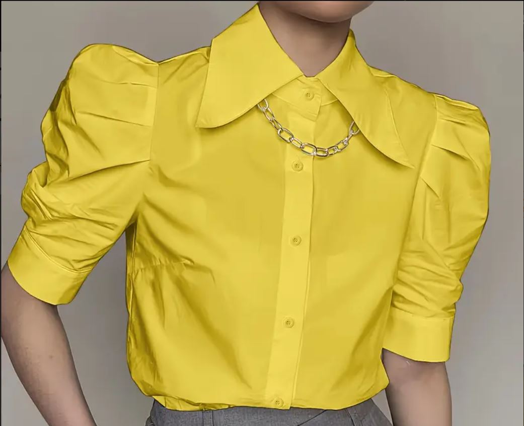 Chemise élégante à manches courtes et boutons sur le devant couleur unie,