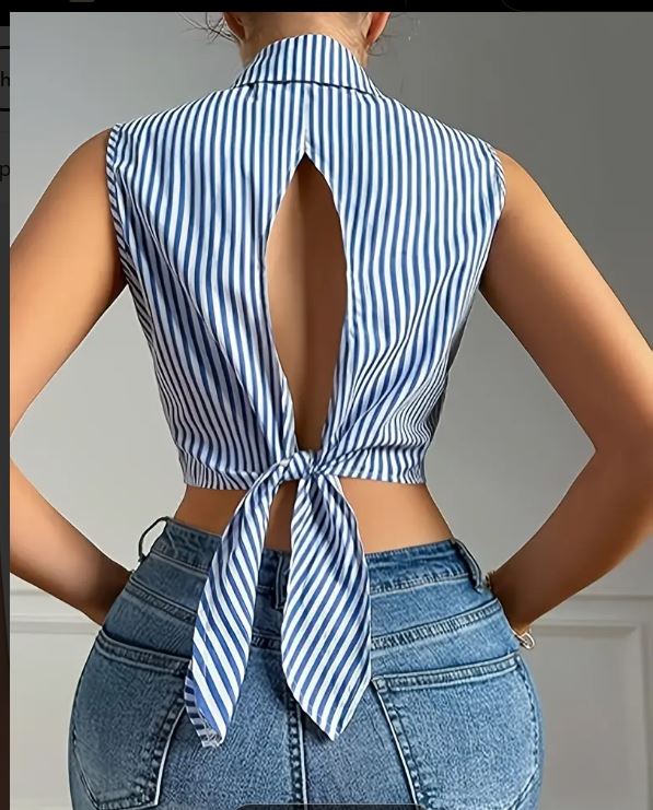 Chemise boutonnée élégante à rayures et col à revers pour femme