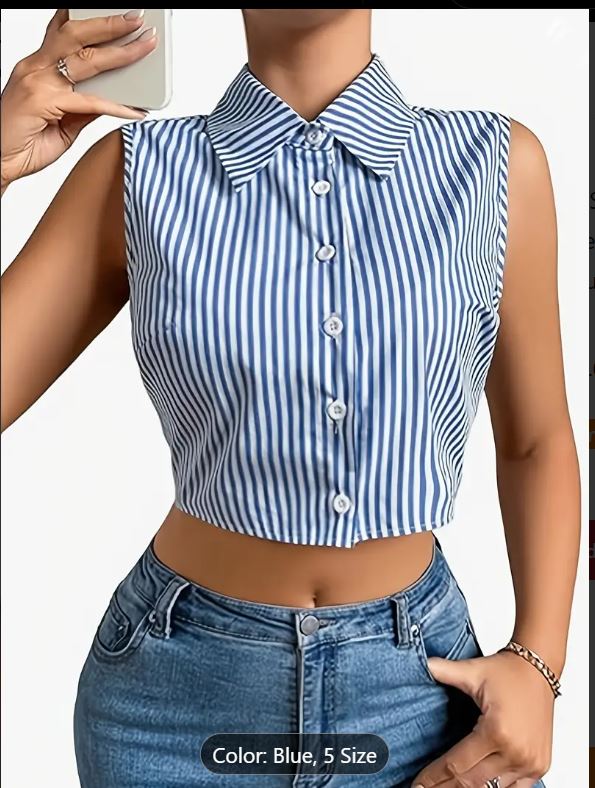 Chemise boutonnée élégante à rayures et col à revers pour femme