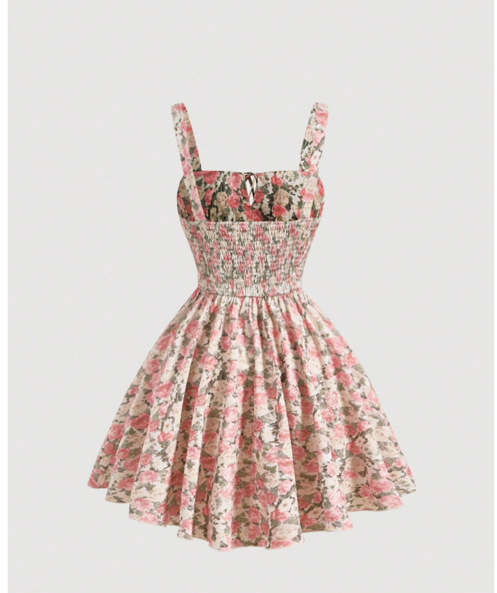 Robe  à imprimé floral intégral et buste froncé