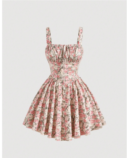 Robe  à imprimé floral intégral et buste froncé