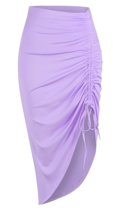 Women's Sexy Ruched Midi Skirts, Bodycon Elasticity Tight Casual Club Asymmetrical Skirt