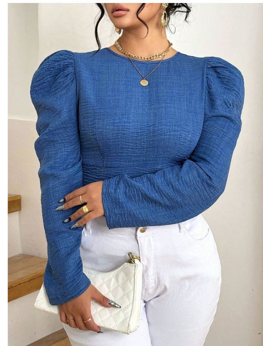 Couleur unie, col rond, manches raglan, manches longues, taille cintrée, bretelles à lacets dans le dos