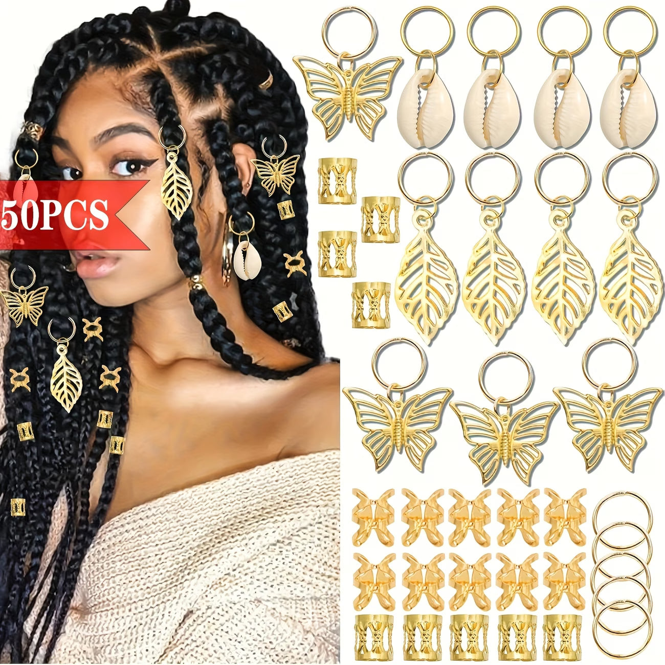 Ensemble d' ornements pour cheveux papillon doré conçus pour les dreadlocks,