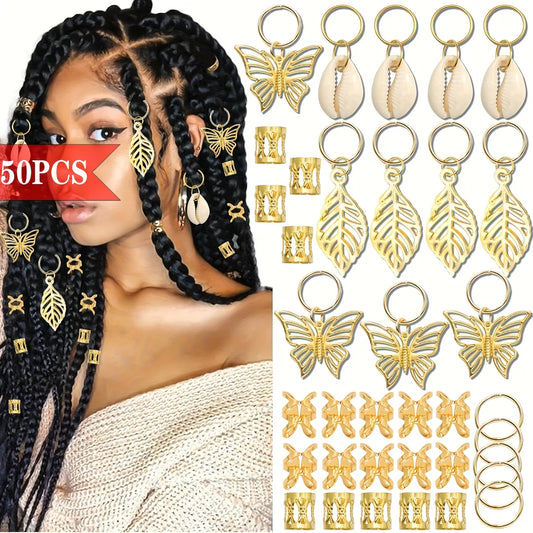 Ensemble d' ornements pour cheveux papillon doré conçus pour les dreadlocks,