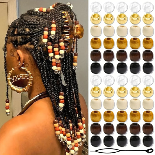 pièces Perles en Bois Tressées, 6 Accessoires Capillaires Colorés, Décorations pour Tresses,