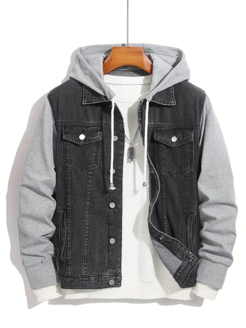 Veste en jean à capuche décontractée pour homme - Tissu léger non extensible, coupe régulière, manches longues avec poches, fermeture éclair,
