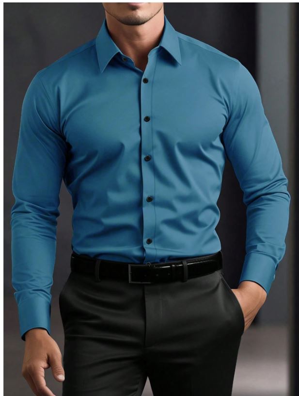 Chemise  à manches longues et boutons  couleur unie