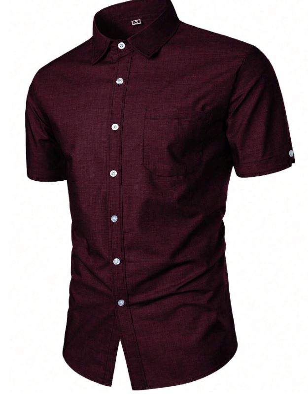 Chemise à manches courtes de couleur unie avec col à revers et fermetures à boutons